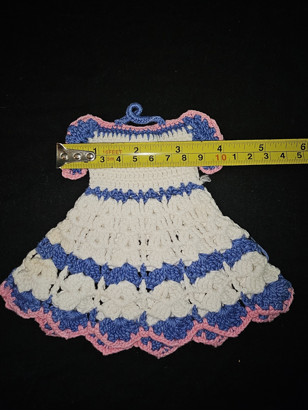 Hand-Crocheted Decorative Dress Accent in Cream, Blue & Pink - Picture 5 of 5